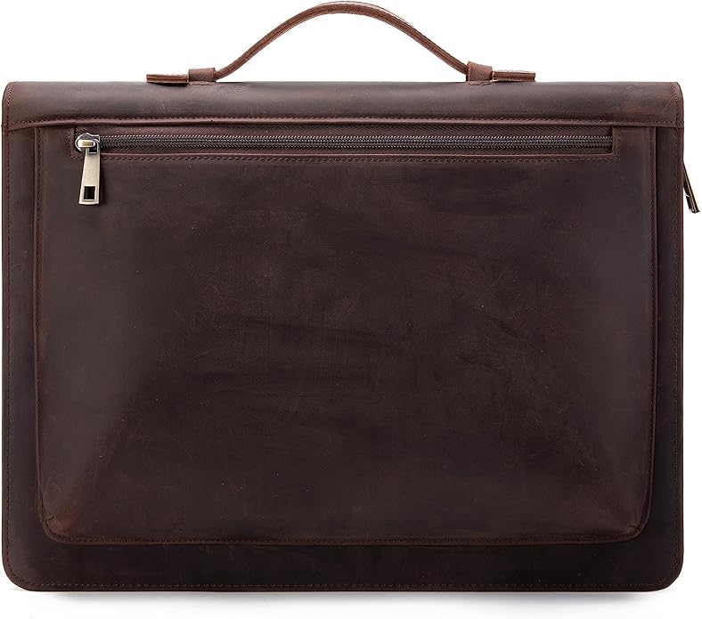 YIWEN Leather Portfolio with Handle, Zippered Front Pocket and Clip by YIWEN