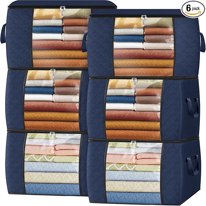 90L Clothes Storage, Foldable Thick Fabric Blanket Storage Bags | Foldable Containers with Zippers,Window and Handles for Organizing Bedroom, Closet, Comforter, Bedding,Dorm essentials by Fabtotes