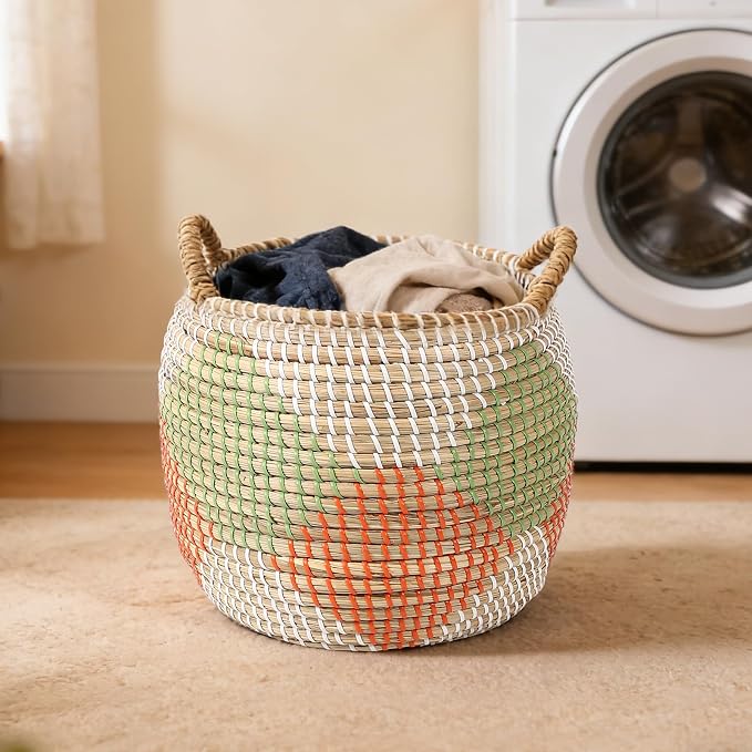 Laundry Hamper Basket Set of 3, Handwoven Natural Seagrass Storage Baskets with Handles for Home, Bedroom, Living Room & Laundry, Organization for Clothes, Toys, Blankets, 55.5L & 27.9L & 15.3L - Image 3