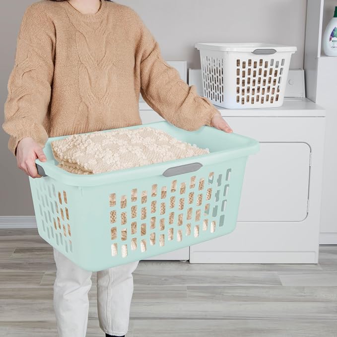 Sterilite Rectangular Laundry Basket, Plastic Clothes Hamper, 6-Pack | 2 Bushel, Mint - Ventilated Open-Top Utility Wash Bin with 4 Handles and Large Clothing Load Capacity - Image 4