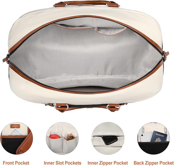 Weekender Bag for Women, Large Overnight Bag Canvas Travel Duffel Bag Carry On Tote with Shoe Compartment 21" 3Pcs Set - Image 5