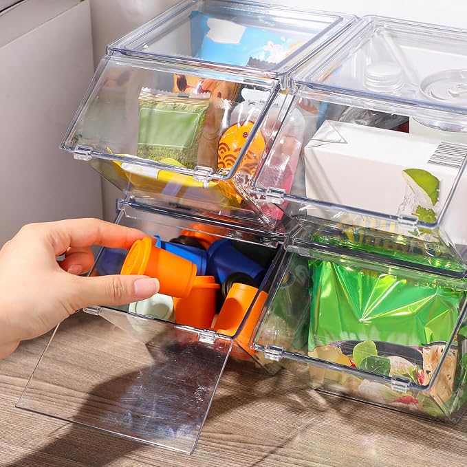 Yerliker 12 Pcs Clear Plastic Storage Bins with Lids Large Stackable Pantry Storage Organizer Bins Kitchen Organization Cabinet Organizers Ideal Containers for Fridge, Kitchen, Cabinets (Clear) - Image 2