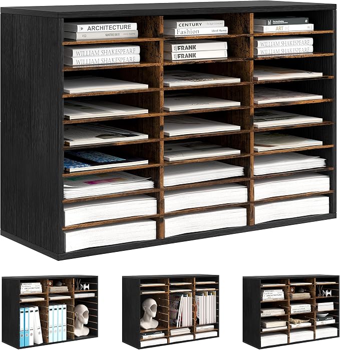 Alpeir Classroom Mailbox 27 Slots with Removable Shelves, Black/Rustic | Hold 13500 Sheets Paper, Heavy Duty, Easily Assemble, Teacher Student Organization, For Classroom, Office Home Countertop by AlpeirDirect