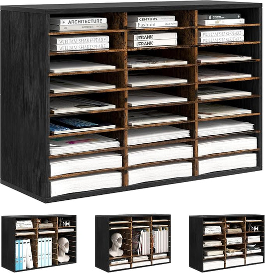 Alpeir Classroom Mailbox 27 Slots with Removable Shelves, Black/Rustic | Hold 13500 Sheets Paper, Heavy Duty, Easily Assemble, Teacher Student Organization, For Classroom, Office Home Countertop by AlpeirDirect