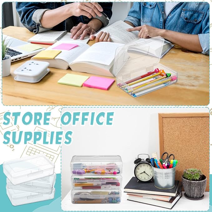 Patelai 30 Pcs Large Capacity Pencil Case Bulk Clear Hard Plastic Pencil Box Organizer with Snap Tight Lid Stackable Crayon Storage Box for Kids School Classroom Home Office 2 Style (Transparent) - Image 5