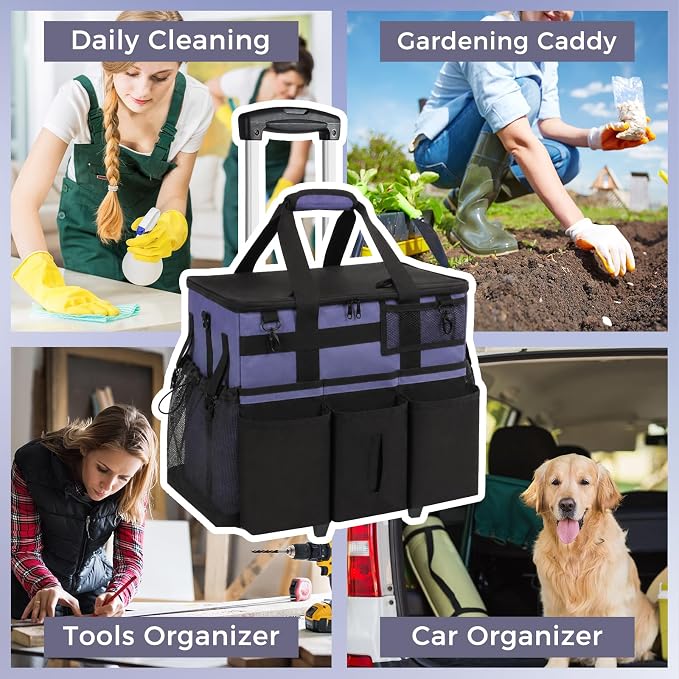 SCAVATA Rolling Cleaning Caddy Bag with Detachable Trolley, Large Cleaning Supplies Organizer with Wheels, Multi-Pocket Cleaning Cart with Adjustable Shoulder Strap for Housekeepers (CeruleanBlue) - Image 7