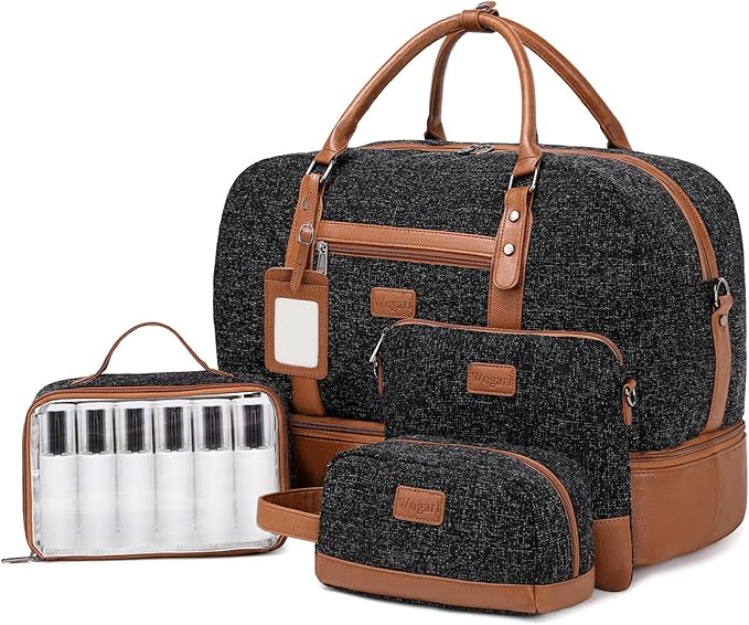 4PCS Weekender Bags for Women Large Overnight Weekend Travel Duffel Bags | Travel Bag Carry-on Tote Hospital Bag with Shoe Compartment Crossbody Toiletry Bag for Travel Business Gym Water Resistant by Wogarl