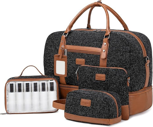 4PCS Weekender Bags for Women Large Overnight Weekend Travel Duffel Bags | Travel Bag Carry-on Tote Hospital Bag with Shoe Compartment Crossbody Toiletry Bag for Travel Business Gym Water Resistant by Wogarl