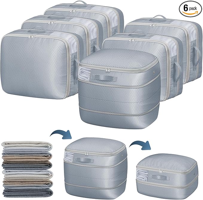 DIMJ Compression Storage Bags 6 Pack - Blanket Storage Bags with Window Zipper, Ultra Space Saving Self Compression Organizer for Puffer Jacket, Bedding, Lightweight Comforter Duvet, Sweater, Sheet by DiMJ