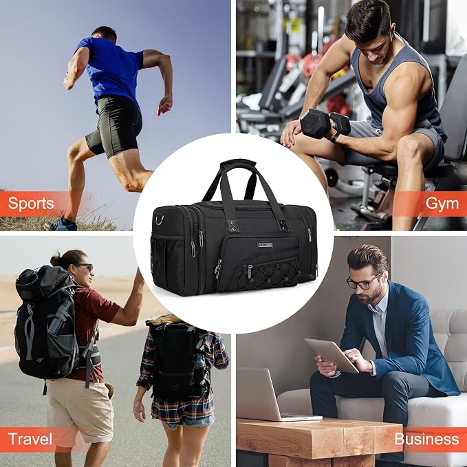 WITZMAN Mens Duffle Bag Expandable 50L Travel Gym with Shoe Compartment | Nylon, Large, With Dry-wet Pocket, Fits 16" Laptop, Carry-on Bag, For Sports Weekender Overnight, B695 Black - Image 8