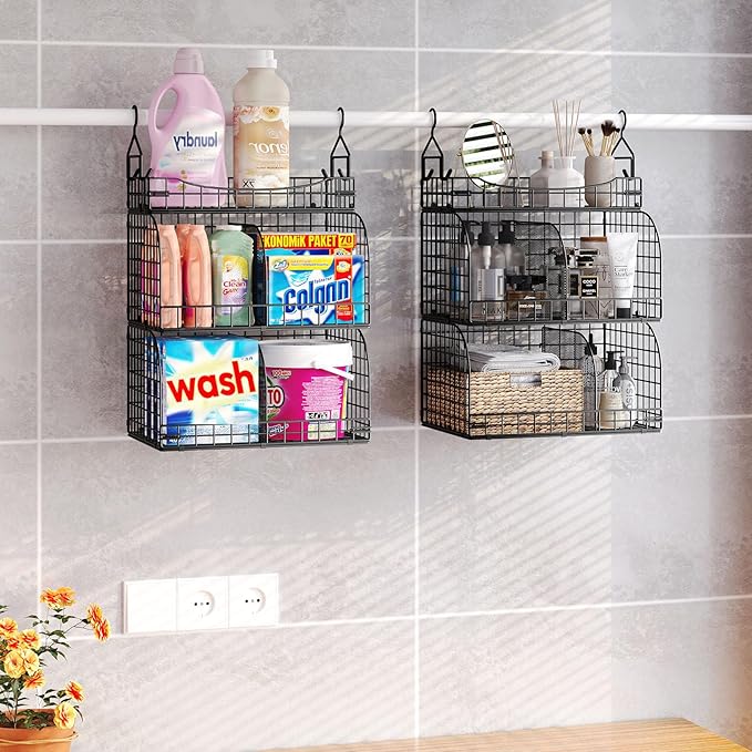 HapiRm Hanging Closet Organizer Storage - 3 Tier Metal Stackable Hanging Closet Shelves with Dividers and S Hooks, Foldable Clothes Shelves for Clothes, Pants, Shoes, Coat, Hats Clutches Accessories - Image 6