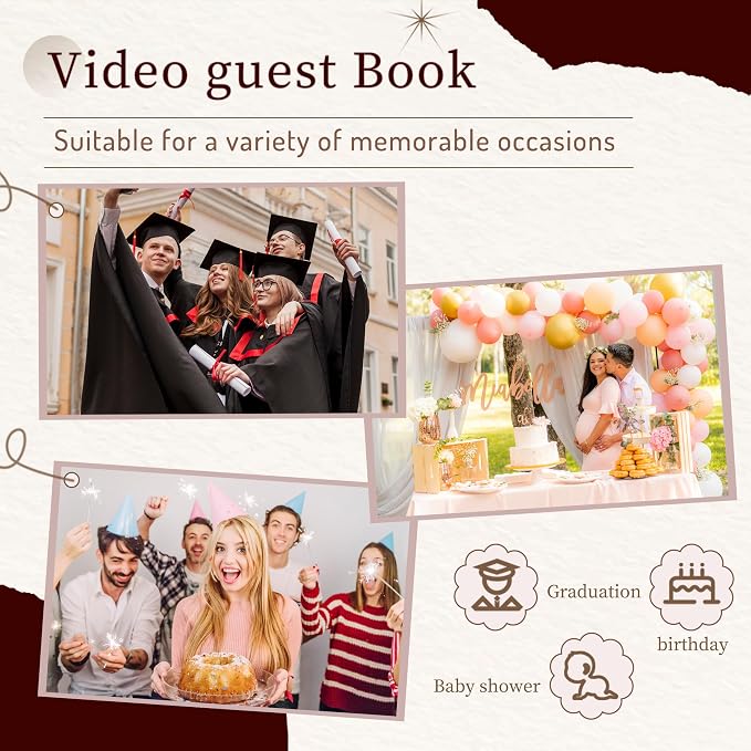 Video Audio Guest Book, Wedding Phone Customized Video Messages, Record Preserve Your Special Occasions, Ideal for a Variety of Memorable Party Occasions (Wall Phone,Red) - Image 6
