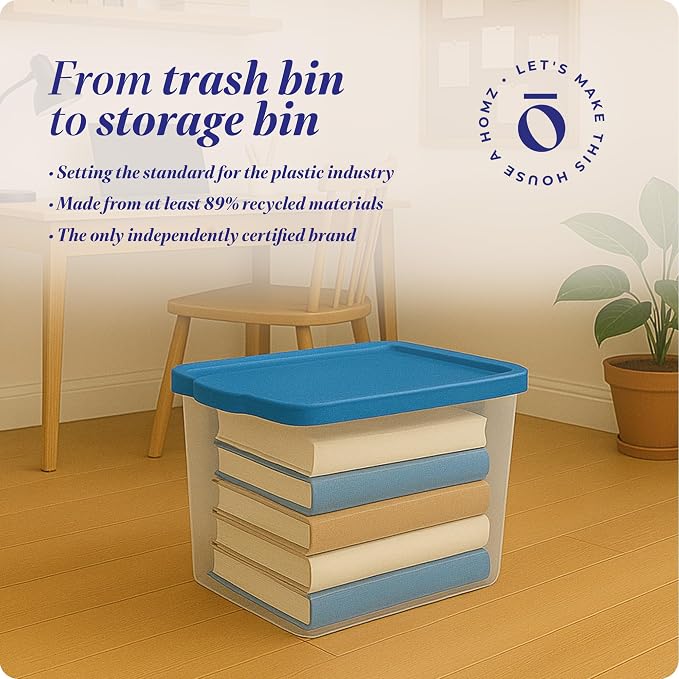 HOMZ 2-Pack Snaplock, Large Clear Plastic Storage Organizer Bins w/Lids, 56 Quart, Blue - Stackable Container Boxes for Bedroom, Bathroom, Garage, and Office Organization - Image 7