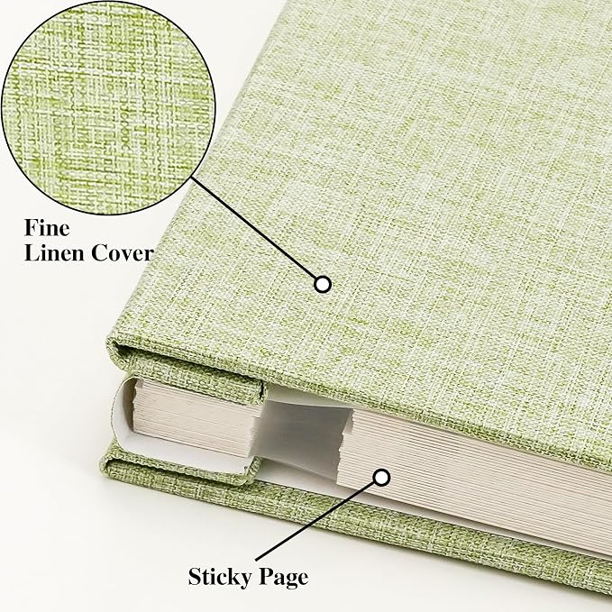 Vienrose Self Adhesive Photo Album with Arch Window, 60 Pages, Grass Green | Linen Cover, 9.84x9.06 Inch, Memory Book, Blank Inner Page, Metallic Pen - Image 2