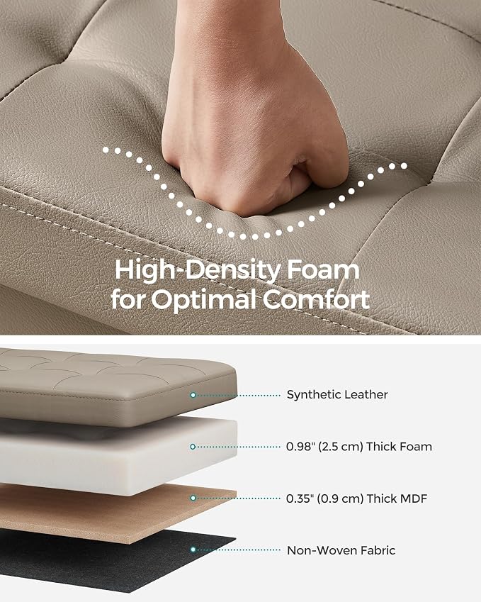 SONGMICS MAZIE Collection - 43 Inches Storage Ottoman Bench with Flipping Lid, Storage Chest with Iron Frame Support, Load 660 lb, for Living Room, Bedroom, Synthetic Leather, Camel Brown ULSF075K03 - Image 5