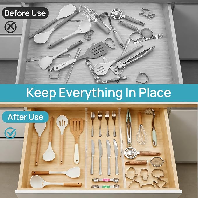 Vtopmart 8 Pack Shallow Drawer Dividers, 2.36" High 12.5"-20.8" Adjustable Expandable Kitchen Drawer Organizer, Clear Plastic Organizer Separators for Flatware, Utensil, Cutlery, Underwear, Clothes | Expandable Kitchen Drawer Organizer, Clear Plastic O... - Image 7