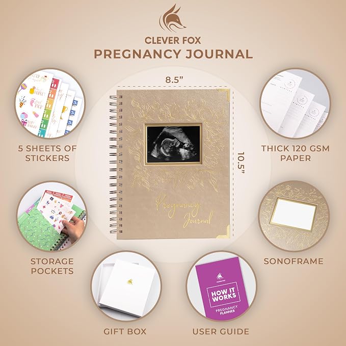 Clever Fox Pregnancy Journal, Expecting First Time Mom Planner Pearl | SonoFrame edition, Organized pregnancy & baby diary with weekly countdown calendars & checklists, memory book 9 x 10.5 in - Image 2
