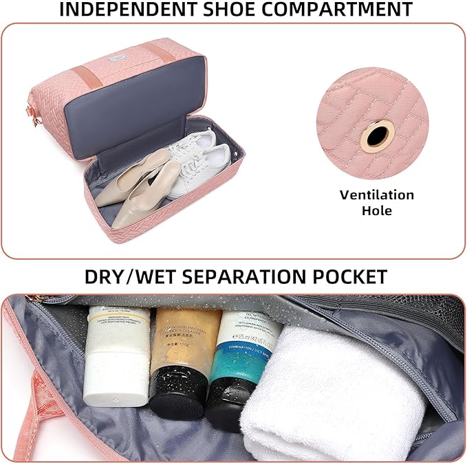 Duffle Bag for Travel, Weekender Bag with Shoe Compartment, Carry On Overnight Bag for Women with Toiletry Bag, Gym Bag with Wet Pocket, Hospital Bags for Labor and Delivery Beige - Image 3