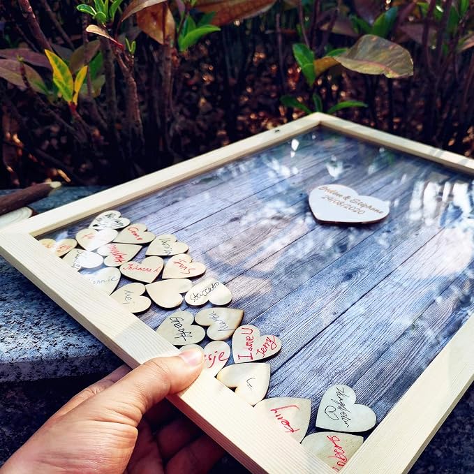 Wedding Guest Book Alternative Pen Sign Drop Top Wooden Frame for Baby Shower Birthday Party Decoration 120 Hearts - Image 6