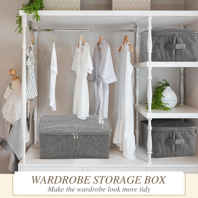 Soaoo 5 Pcs 15 x 10 x 6'' Fabric Storage Bins with Zipper Lids and Handle Rigid Collapsible Washable Wardrobe Storage Boxes Stackable Foldable Closet Organizer Containers Cubes (Gray) - Image 5