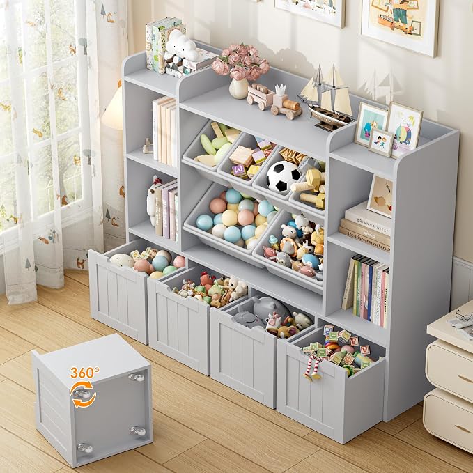 Toy Storage Organizer with Movable Drawer Toy Organizer for Kids | Large Toy Organizers and Storage with 6 Storage Cubbies, Kids Toy Storage and Toy Chest for Playroom and Kids Room, Grey - Image 5