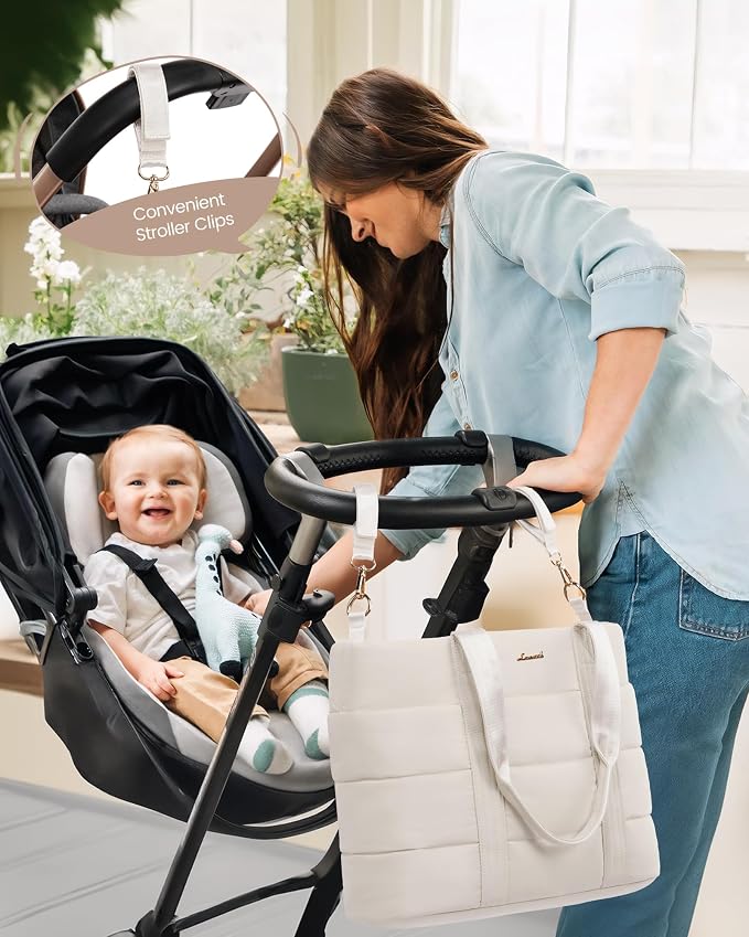 LOVEVOOK Diaper Bag Tote, 15.6 Inch Puffer Diaper Bag, Waterproof Travel Diaper Tote with Changing Pad Pacifier Case - Image 2