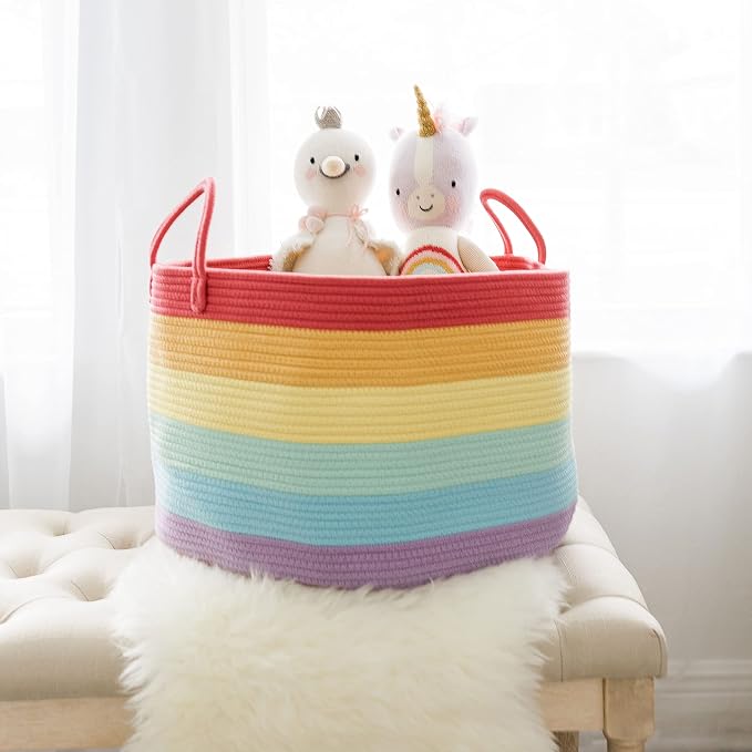 Extra Large Storage Basket + Set of 3 Baskets for Decor - RAINBOW - Image 8