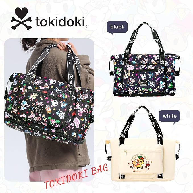 Tokidoki Unicorno Foldable Duffle Bag for Travel, 40L Expandable Weekender Bags with Trolley Sleeve Overnight Bags for Travelling(Black) - Image 4