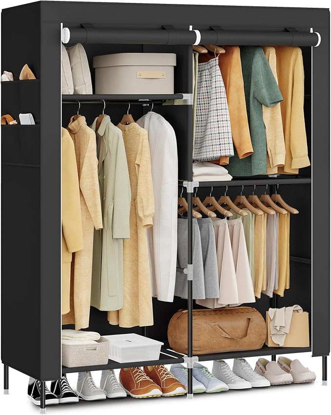 SONGMICS Portable Closet, Fabric Wardrobe, Clothes Rack with Shelves, Pockets, Large Capacity, 3 Hanging Rods, 50 x 17.7 x 70.9 Inches, Black URYG010BZ02 by Unknown