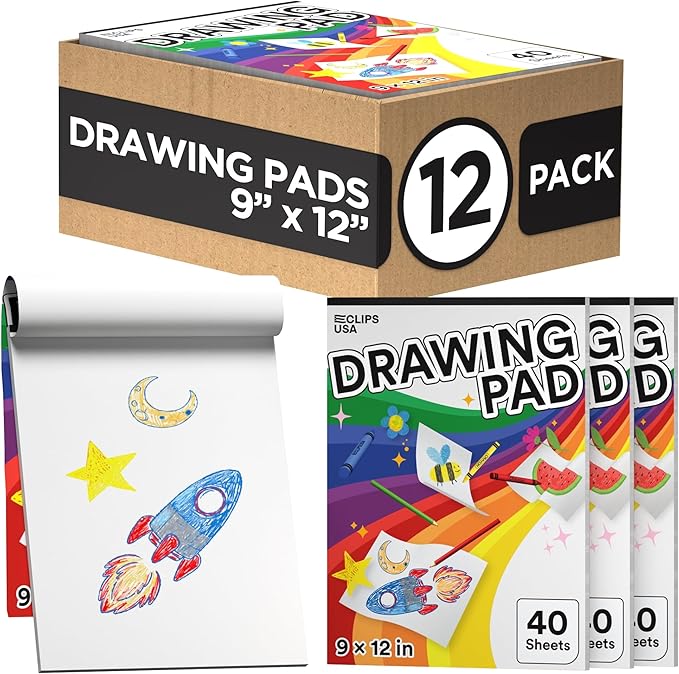 Sketch Book for Kids, Drawing Pad for Kids, Drawing Paper, Sketch Pad for Kid, Sketchbook for Kid (9 x 12, 40 Sheets) (12) by E-CLIPSUSA