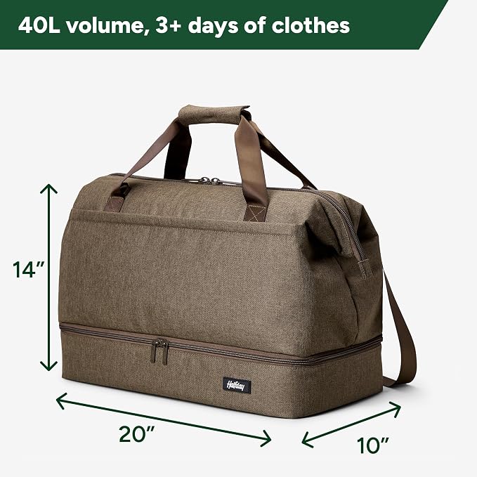 Halfday Double Decker Weekender 40L Travel Duffel Bag Water-Resistant, Dune | Overnight Carry-on with Bottom Shoe Compartment, Trolley Sleeve, Padded Strap, Interior Pockets, 3+ Days of Clothes - Image 4