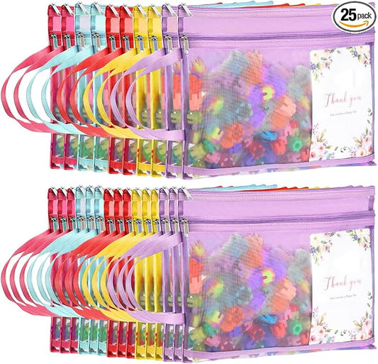 25 Pack Colored Mesh Zipper Pouch Bags Double Layer Nylon Puzzle Bags A4 Zipper Pouch with Handle for Toy Organizer Storage School Office (Purple, Blue, Watermelon Red, Yellow, Rose Red) by Marspark