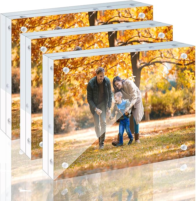 3 Pack 4x6 Acrylic Picture Frames - 20% Thicker Double Sided Magnetic Frame with UV Protection - Freestanding Clear Frameless Display for Tabletops - Modern Photo Frame Set for Home & Office Decor by AdeptusMechanicus
