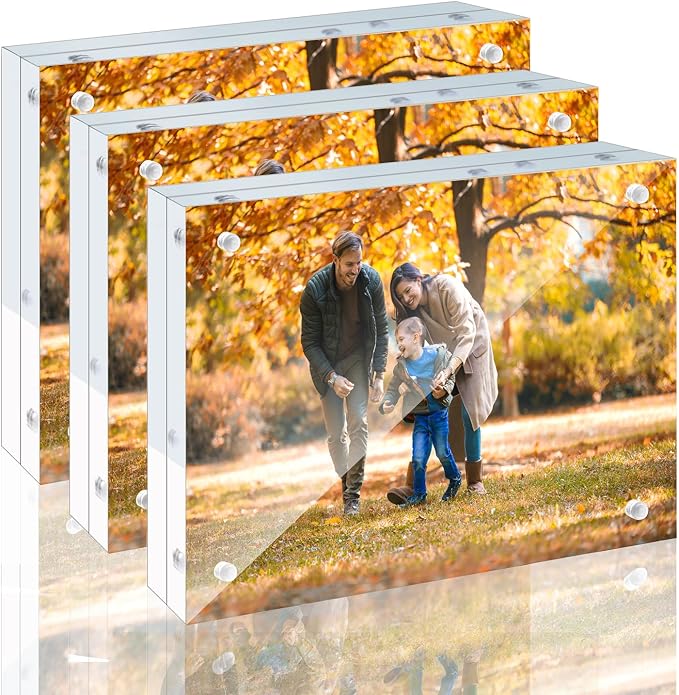 3 Pack 8x10 Acrylic Picture Frames - 20% Thicker Double Sided Magnetic Frame with UV Protection - Freestanding Clear Frameless Display for Tabletops - Modern Photo Frame Set for Home & Office Decor by AdeptusMechanicus
