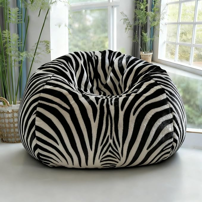 Bean Bag Chair (No Filler) Soft Faux Fur Stuffed Animal Bean Bag Storage Fluffy Plush Bean Bag Cover Washable for Adults and Kids Christmas Gfit(Zebra) by Unknown