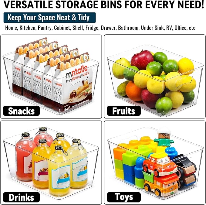 12 PACK LARGE Clear Storage Bins with Handles & Labels, Multiuse Plastic Pantry Organizer Bins for Home Kitchen, Fridge, Freezer, Cabinet, Closet, Bathroom, Shelf, Laundry, RV, Under Sink Organization - Image 6