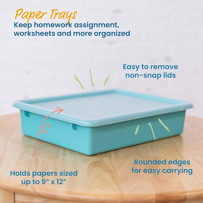 ECR4Kids Letter Size Plastic Tray Organizer with Lids, Small, Storage Bins, Contemporary, 10-Piece | Durable plastic, GREENGUARD Gold Certified, 2 gallon capacity, stackable/nestable, easy-lift lids, classroom & home use - Image 3