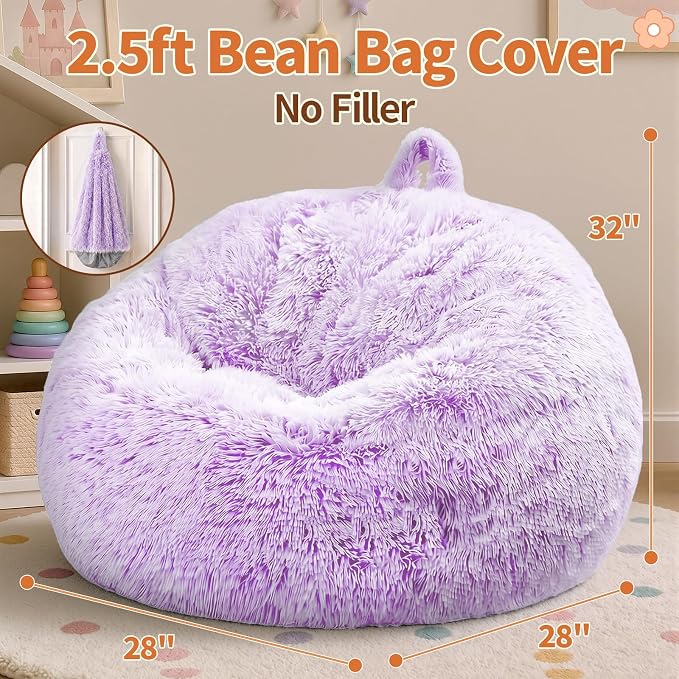 Stuffed Animal Storage Bean Bag Chair Cover, Soft Bean Bag Cover | Fluffy Faux Fur Stuffed Animal Storage Chair, Non-Slip Bottom, Fill with Plush Toys or Blankets, for Kids Teens Adults Girls - Image 2