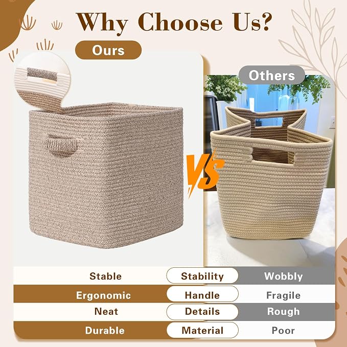 15×13 Inch Storage Cubes, 3 Pack Cube Storage Bins for Organizing, Cotton Rope Woven Baskets for Shelves, Bathroom, Kids Room, Closets, Baby Nursery - Image 5