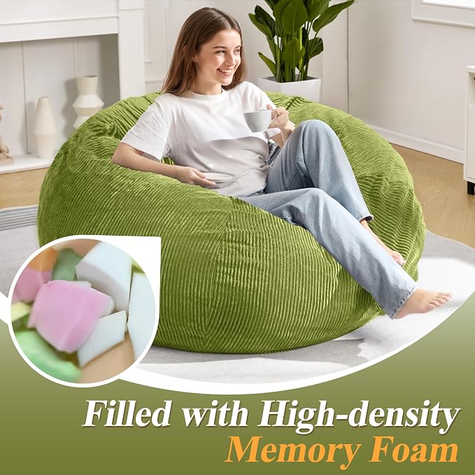 4FT Bean Bag Chair for Adults,Large Teardrop Beanbag with Filler | Beanbag Chair with Memory Foam Filled,Bean Bags with Handy Handle&Machine Washable Cover for Living Room,Bedroom-Green - Image 4