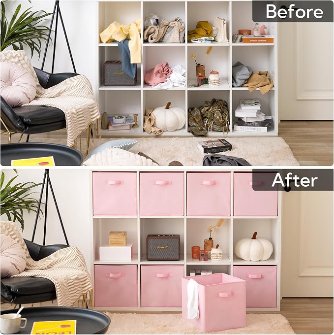 GRANNY SAYS Pink Cube Storage Bins, 13x13 Storage Cube Organizer, 8-Pack | Collapsible Storage Boxes with Sturdy Handles, Decorative Baskets for Shelves, Closet, Organizing Toys, Clothes, Blankets - Image 7