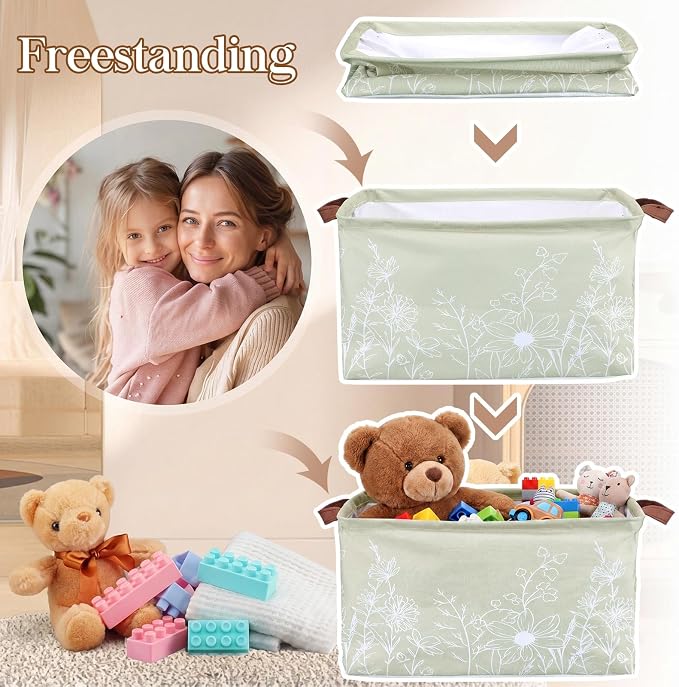 Fourluoo 6 Pack Floral Storage Basket with Handles Clothes Storage Basket Bin Foldable Box Bins Organizer for Closet Shelf Nursery Kid Room Book Toy Chest(6,Flower Line Drawing) - Image 6