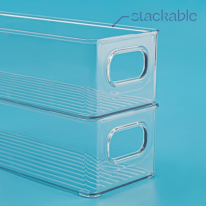Plastic Food Storage Clear Container Bin with Handles for Organizing Kitchen, Pantry, Refrigerator, Freezer, Pantry, Cabinet, Closet, Bathroom. 10"X4"3" - Image 4