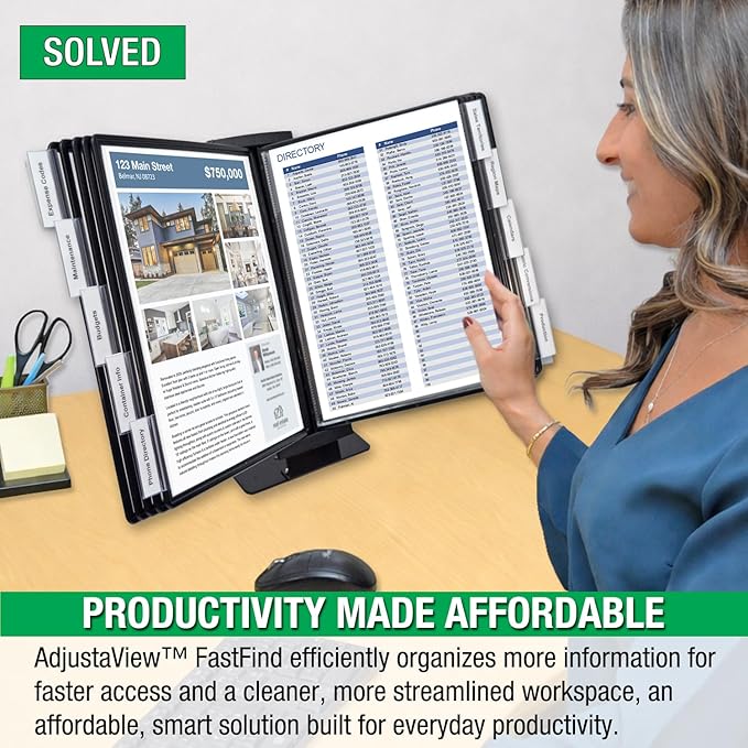 Ultimate Office FASTFIND 10-Pocket Desk Reference Display Organizer, Black | Compact, Heavy-Duty, Weighted Metal Base Takes up Minimial Desk Space While Keeping Your Display Organizer Firmly in Place. - Image 3