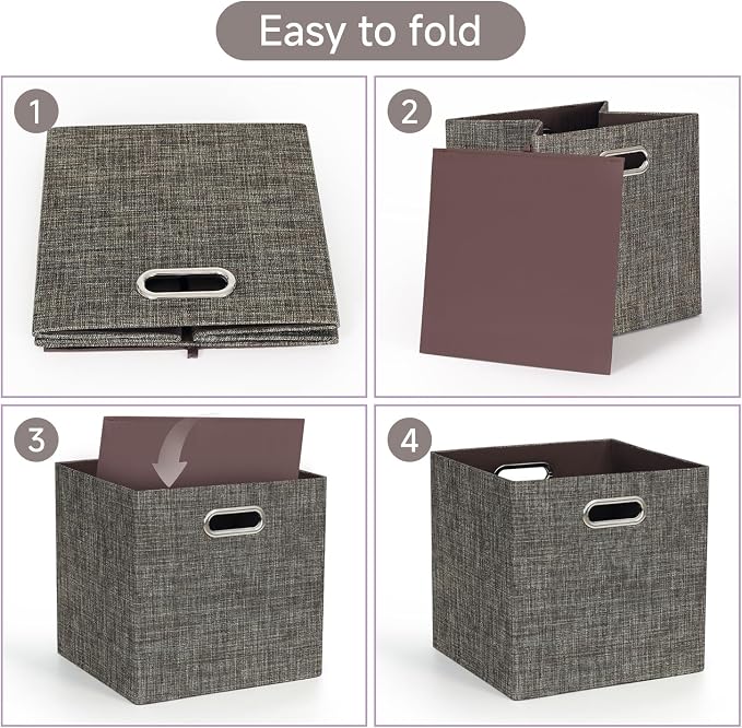 Posprica Storage Basket Bins,13×13 Foldable Storage Boxes Containers for Closet Organizer Shelf Cabinet Bookcase,Thick Fabric Drawer with Shimmer,4pcs,Brown - Image 4