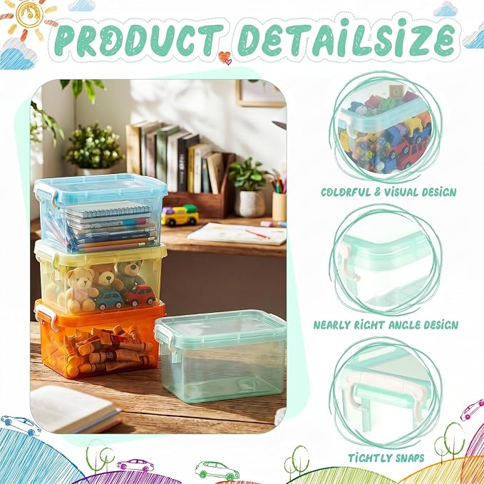 12 Pack Colorful Plastic Storage Bins with Lids 4 Quart Small Storage Latch Box Stackable and Nestable Clear Organizer Bins with Latching Handle and Buckle for Organizing (Pastel) - Image 3