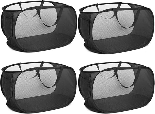 4 Pack Collapsible Laundry Baskets, Foldable Laundry Basket with Pocket, Durable Pop Up Hampers, Reinforced Handles Dirty Clothes Hamper for Laundry, Bedroom, Bathroom, Dorm, Travel or Camping Black by Bemkoo