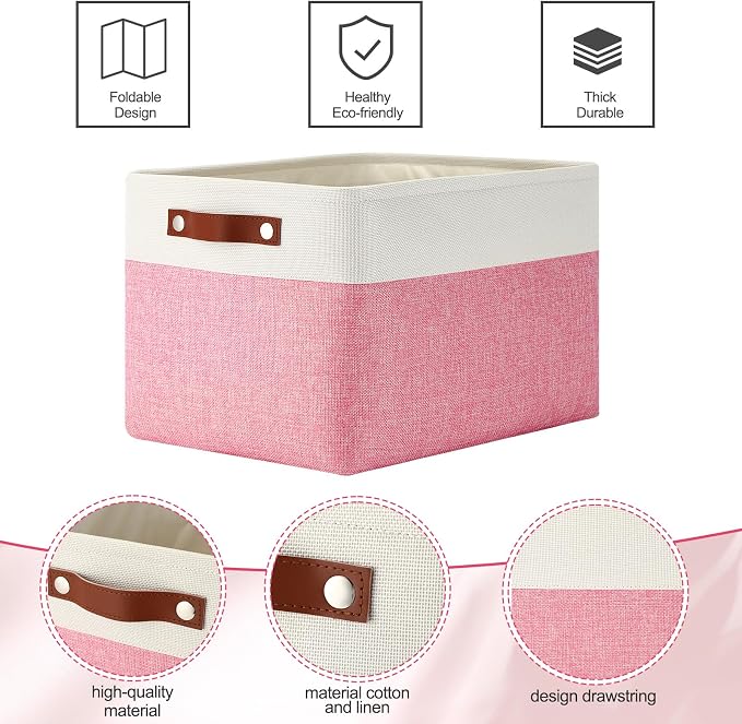 Uiifan 8 Pack 16 x 12 x 10 Inch Large Storage Baskets Collapsible Fabric Storage Cubes Bins with Handles for Shelves Closets Nursery Home Clothes Toys Organizers, Pink - Image 3