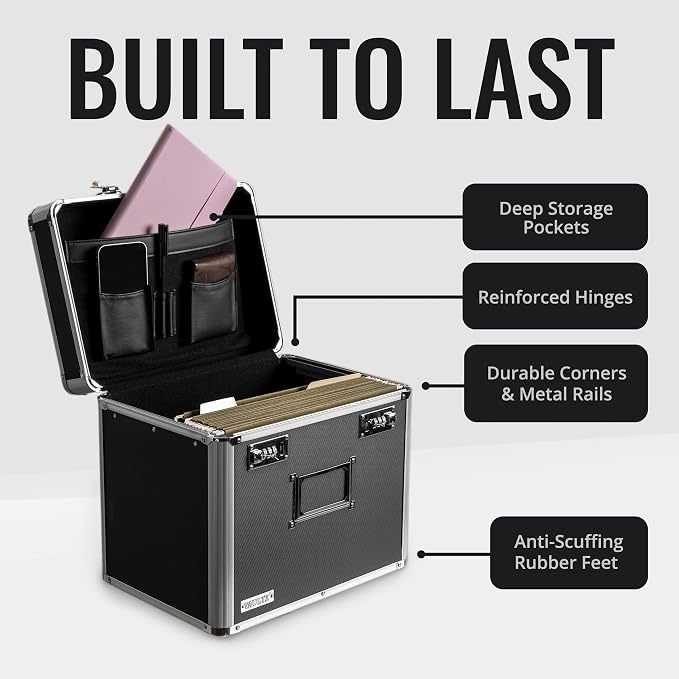Vaultz Locking File Organizer Box - 13.5 x 13.25 x 10.5 Inch Large, Portable Locking Storage Box for Filing Letters & Documents w/Combination Lock, Black | Combination lock for filing letters and documents, large format fits legal or letter paperwork, ... - Image 7