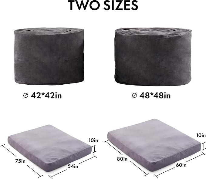 Giant Bean Bag Chair Bed for Adults, Convertible Beanbag Chairs to Floor Mattress Bed, Large Bean Bag Lazy Chair with High-Density Foam Filling, Bean Bag Couch Sofa Bed Washable, Grey Black - Image 3
